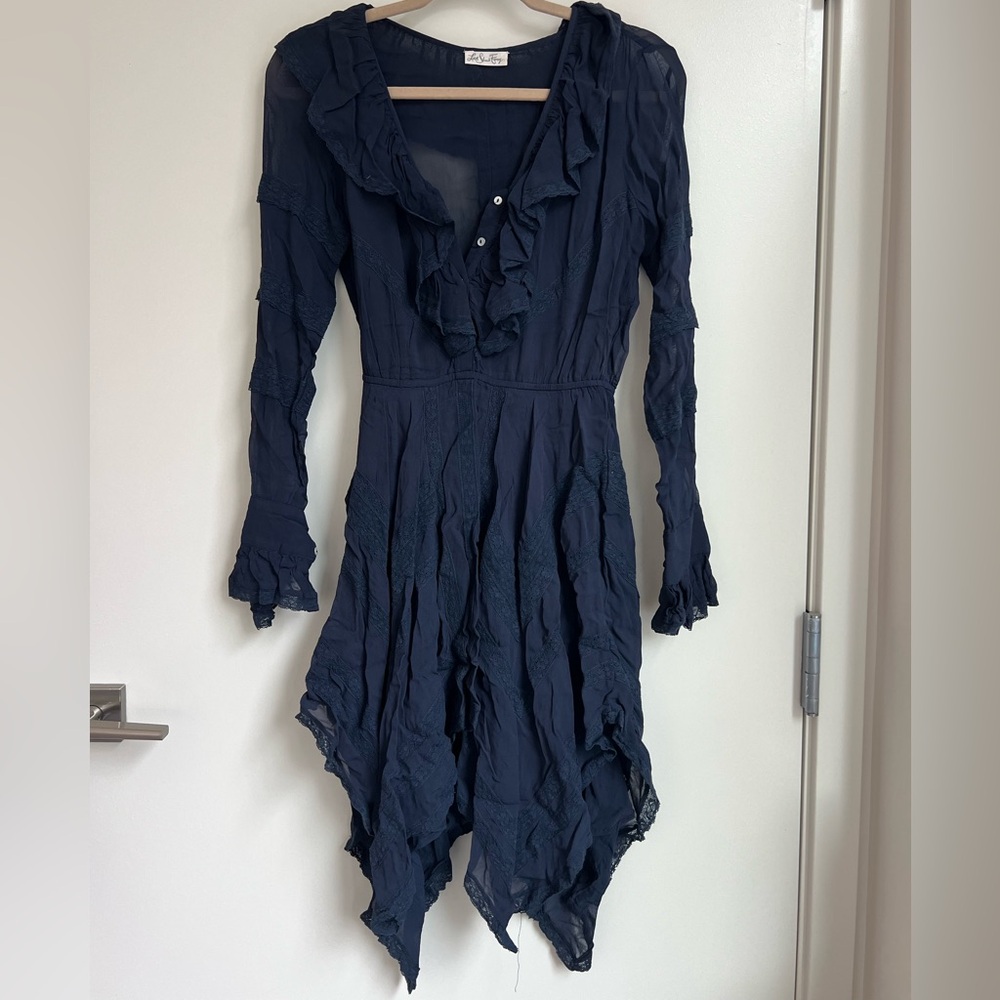 LoveShackFancy Navy Long Sleeve Dress